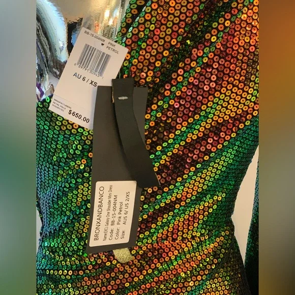 Bronx and Banco Galaxy Petrol One Shoulder Sequin Dress